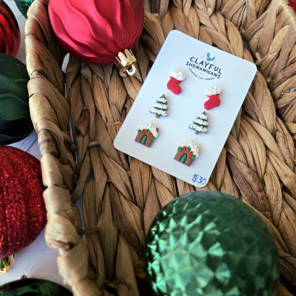 Stocking, Snowy Tree and Gingerbread House 3 pack