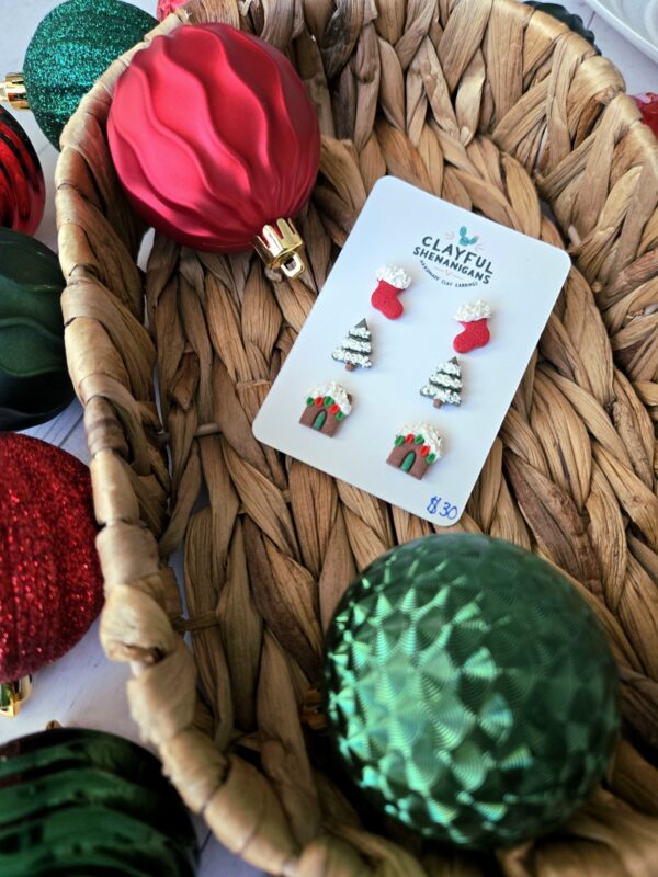 Stocking, Snowy Tree and Gingerbread House 3 pack